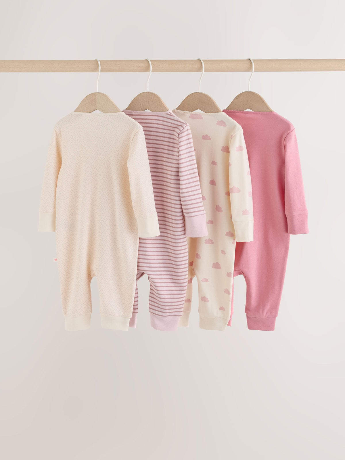Ecru/Pink Cloud Two-Way Zip Baby Sleepsuit 4 Pack (0-2yrs) - image 2