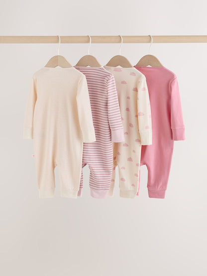 Ecru/Pink Cloud Two-Way Zip Baby Sleepsuit 4 Pack (0-2yrs) - image 2