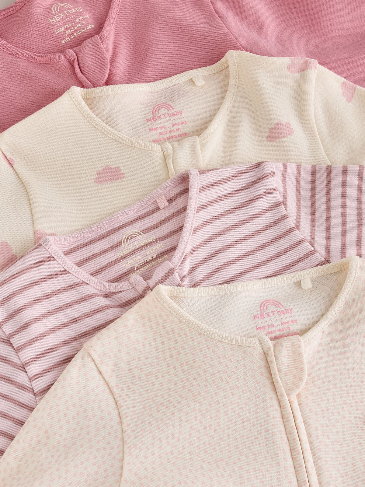 Ecru/Pink Cloud Two-Way Zip Baby Sleepsuit 4 Pack (0-2yrs) - image 8
