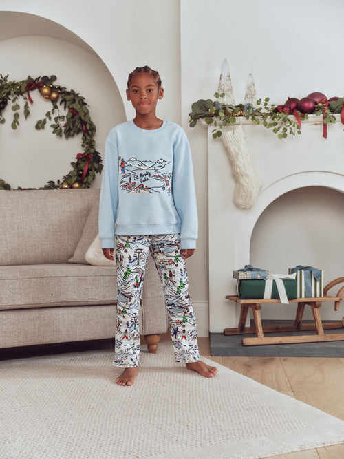 Blue/Ecru Ski Scene Family Matching Pyjamas Set (1.5-16yrs) - image 1
