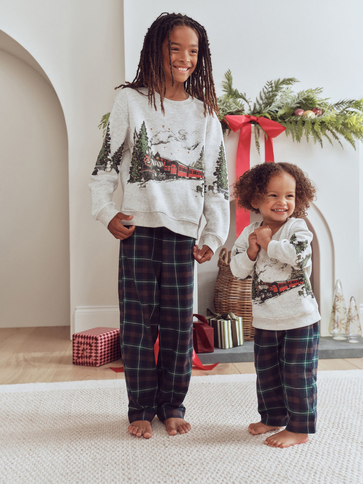 Grey/Navy Winter Scene Check Bottoms Christmas Matching Family Pyjamas (9mths-16yrs) - image 1