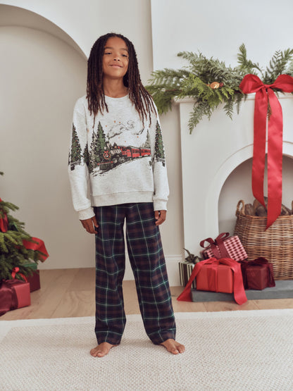 Grey/Navy Winter Scene Check Bottoms Christmas Matching Family Pyjamas (9mths-16yrs) - image 2