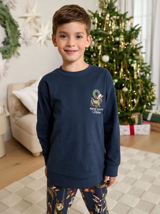 Navy Festive Dogs Matching Family Christmas Pyjamas (9mths-16yrs) - image 1
