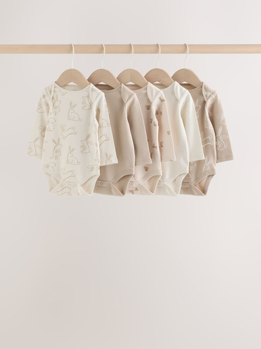 Neutral Bunny Long Sleeve Baby Bodysuits 5 Pack - image 1
