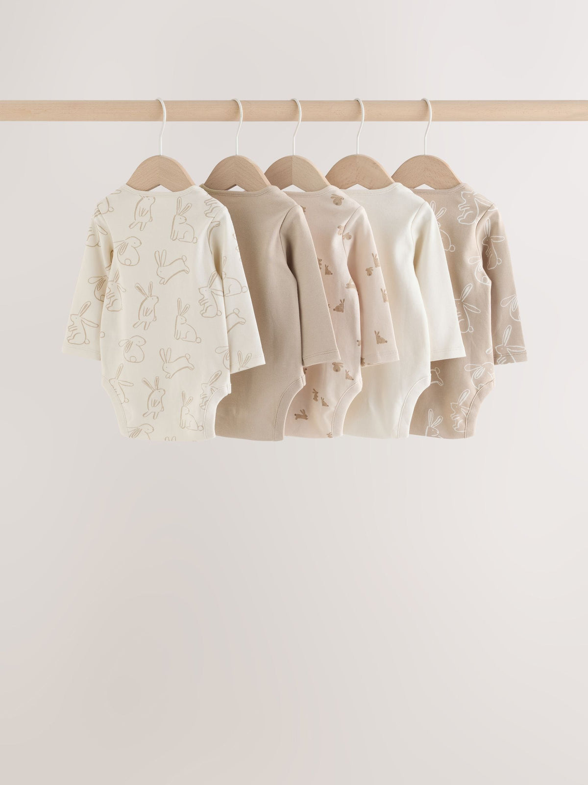 Neutral Bunny Long Sleeve Baby Bodysuits 5 Pack - image 2