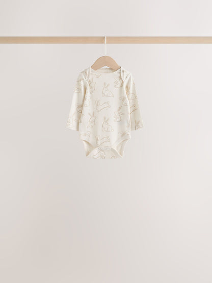 Neutral Bunny Long Sleeve Baby Bodysuits 5 Pack - image 3