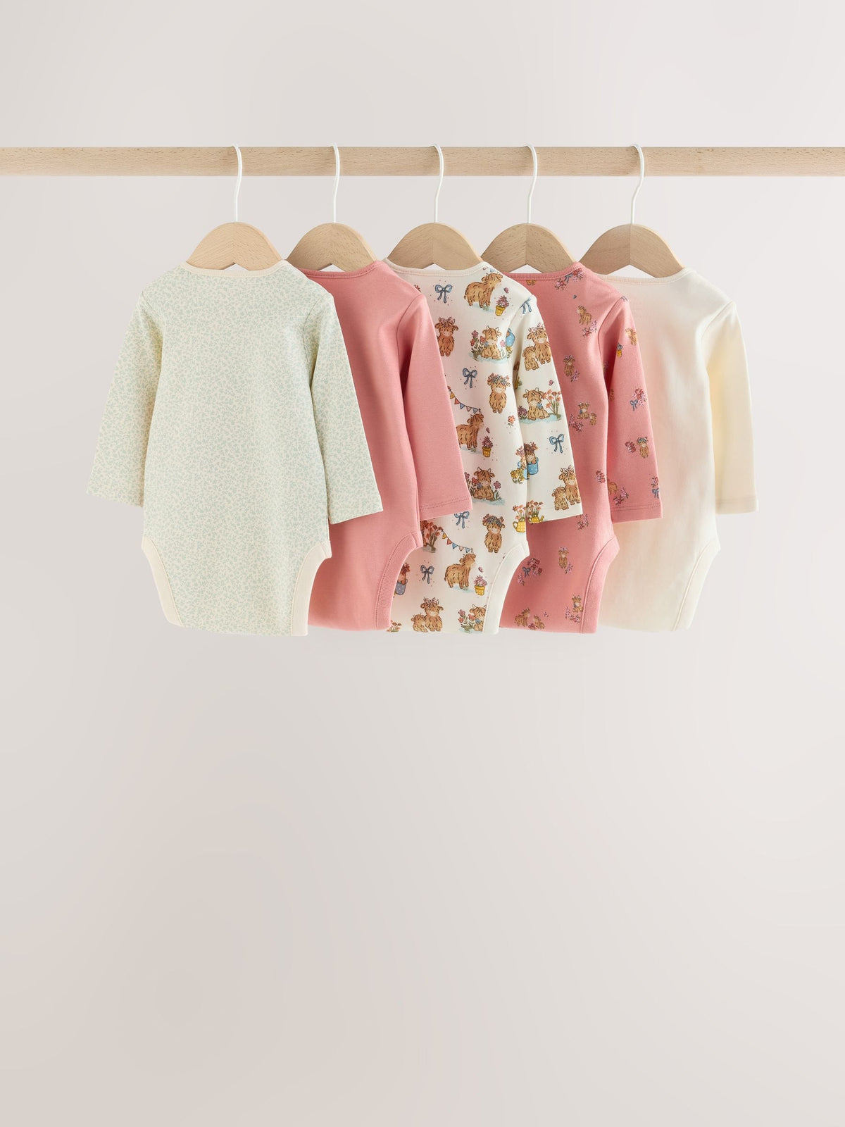 Dsiney Kidz - Pink/Green Hamish Long Sleeve Baby Bodysuits 5 Pack image 2