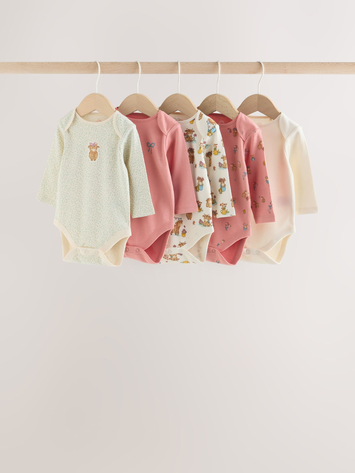 Dsiney Kidz - Pink/Green Hamish Long Sleeve Baby Bodysuits 5 Pack image 1
