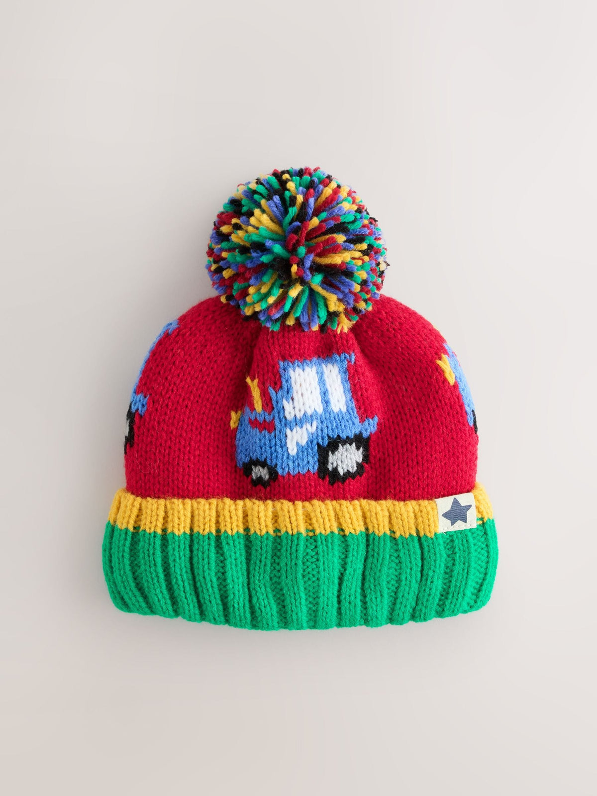 Red Colourful Tractor Embroidered Pom Beanie (3mths-16yrs) - image 1