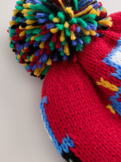 Red Colourful Tractor Embroidered Pom Beanie (3mths-16yrs) - image 2