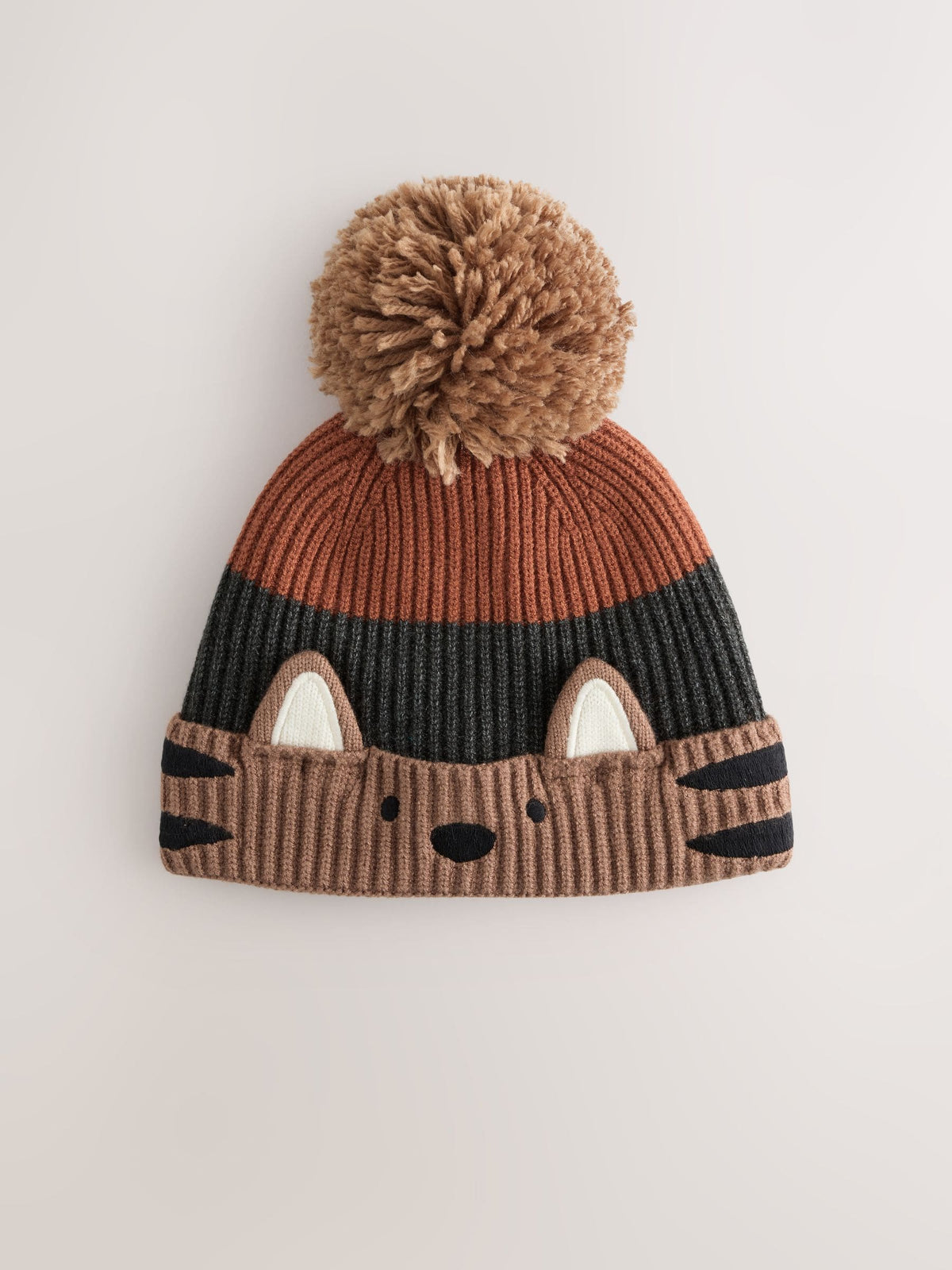 Brown/Orange Tiger Character Embroidered Pom Beanie (3mths-16yrs) - image 1