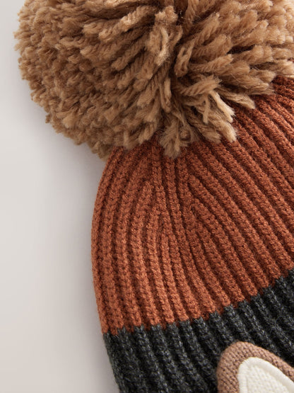 Brown/Orange Tiger Character Embroidered Pom Beanie (3mths-16yrs) - image 2