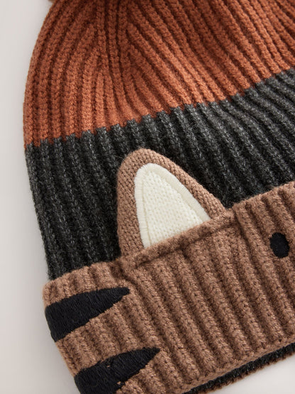 Brown/Orange Tiger Character Embroidered Pom Beanie (3mths-16yrs) - image 3