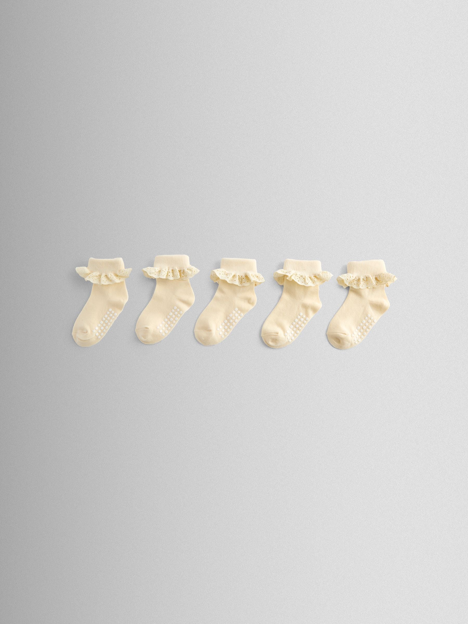 JoJo Maman Bébé Cream 5-Pack Frill Socks image 1