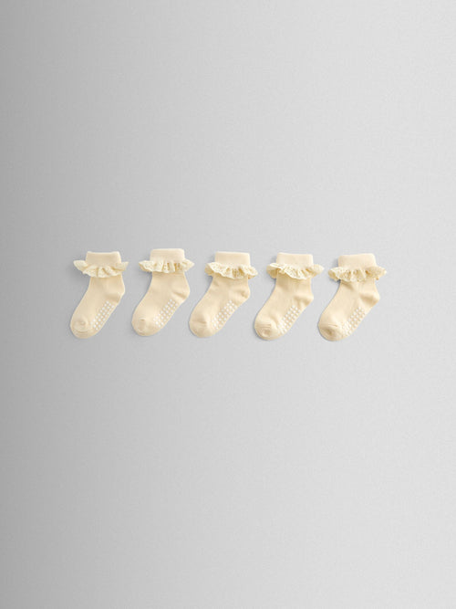 JoJo Maman Bébé Cream 5-Pack Frill Socks image 1