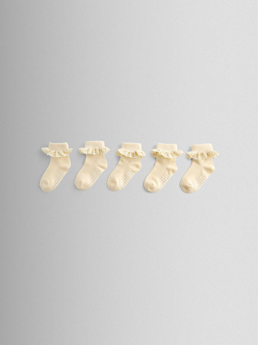 JoJo Maman Bébé Cream 5-Pack Frill Socks image 1