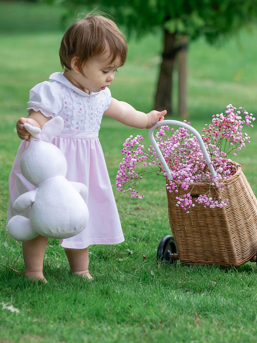 Emile Et Rose Pink Lilah Dress With Pretty Lace & Floral Embroidered Yoke Detail image 1