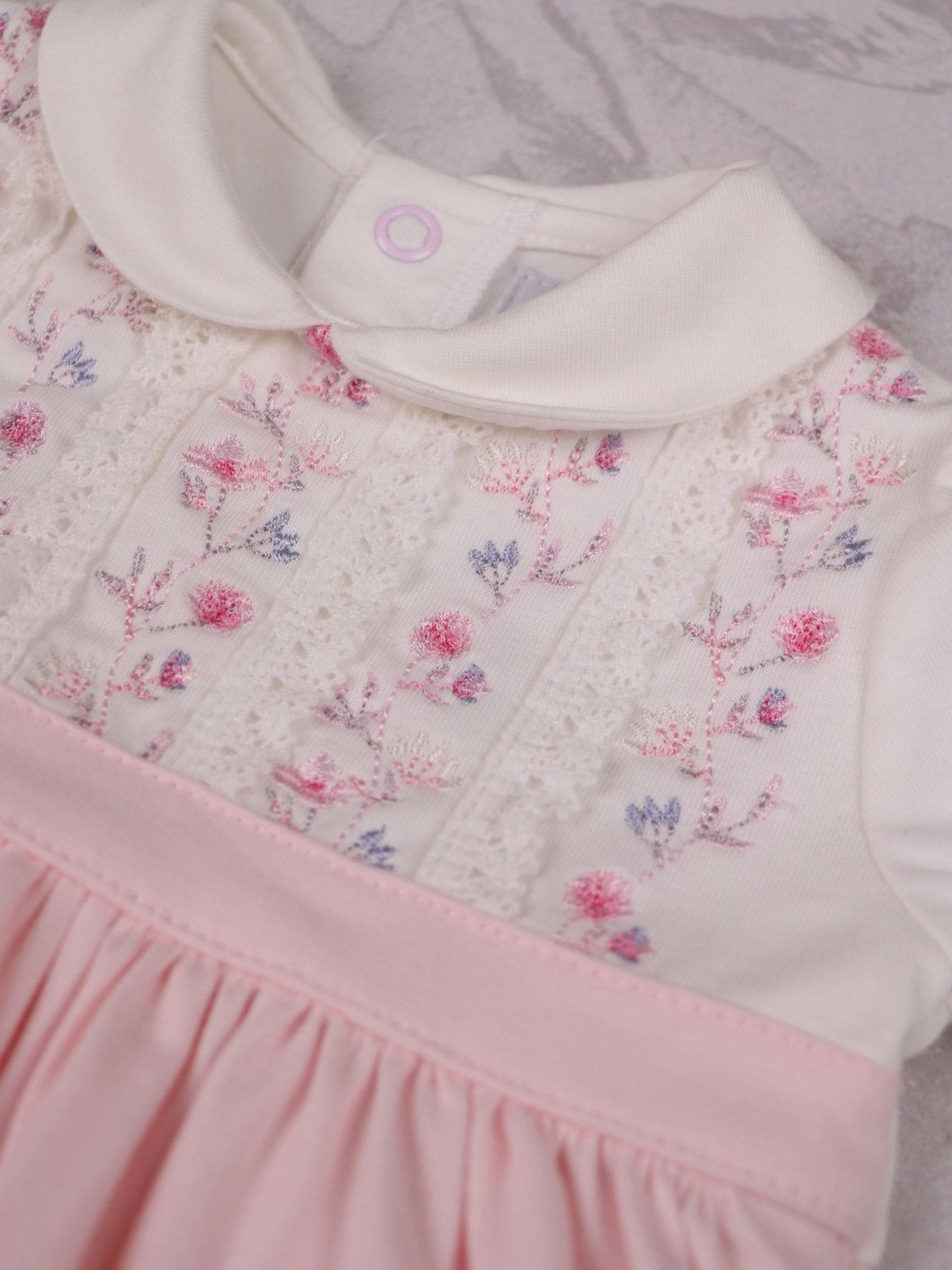 Emile Et Rose Pink Lilah Dress With Pretty Lace & Floral Embroidered Yoke Detail image 4