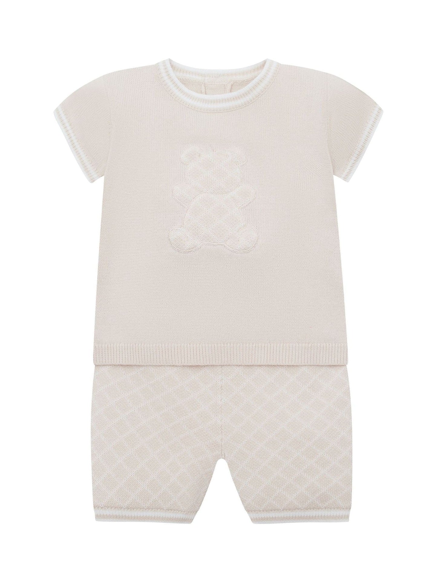 Emile Et Rose Natural Lennox Knitted Top And Shorts Set 2 Piece With Bear Motif image 2