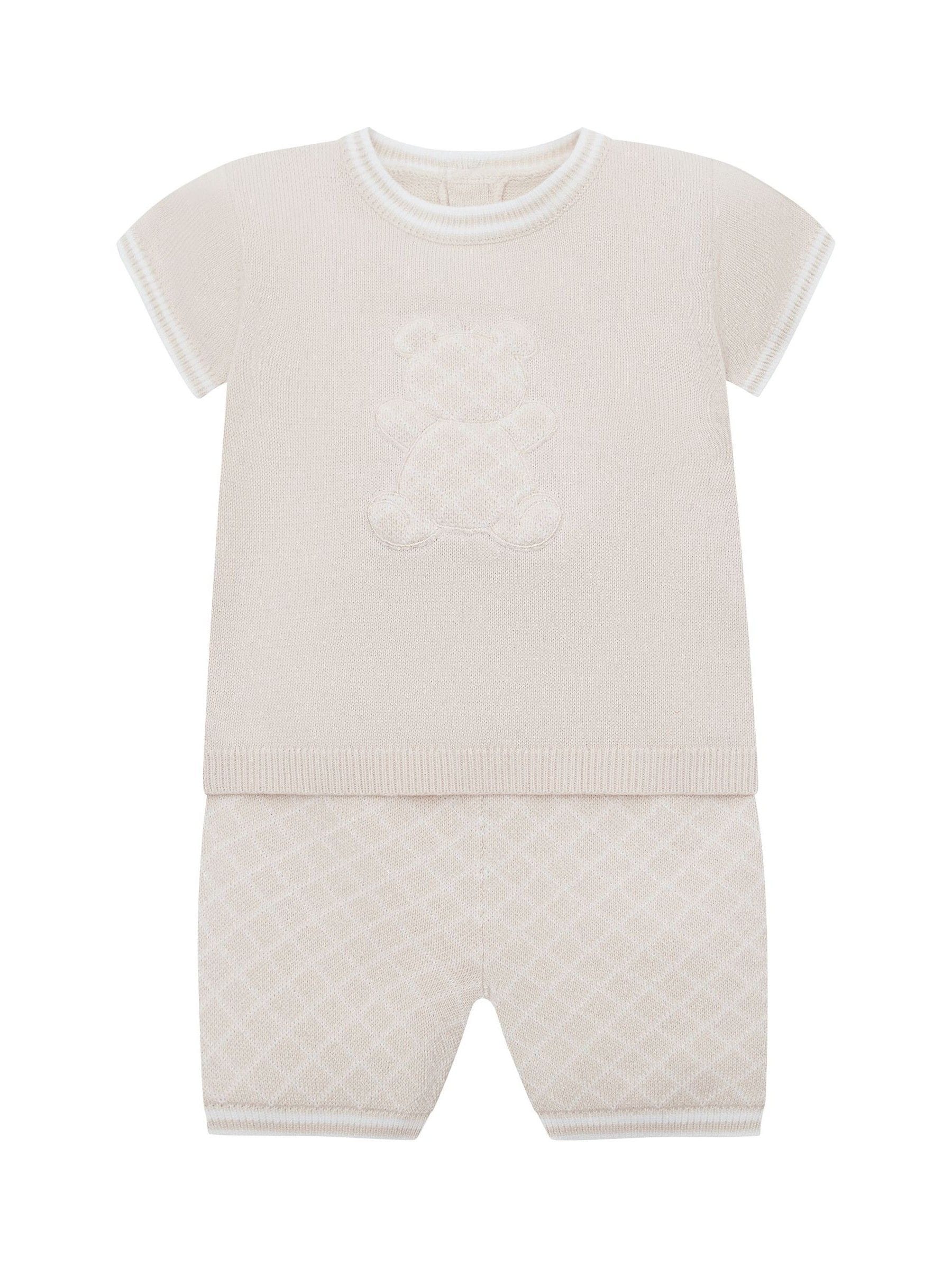 Emile Et Rose Natural Lennox Knitted Top And Shorts Set 2 Piece With Bear Motif image 2