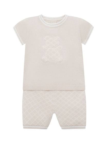 Emile Et Rose Natural Lennox Knitted Top And Shorts Set 2 Piece With Bear Motif image 2