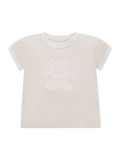 Emile Et Rose Natural Lennox Knitted Top And Shorts Set 2 Piece With Bear Motif image 4