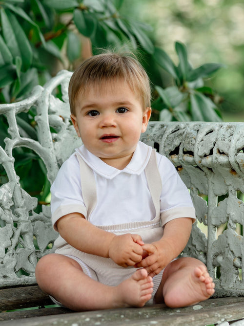 Emile Et Rose Navy Lowe Knitted 2 In1 Romper With Braces & Mock Shirt image 1