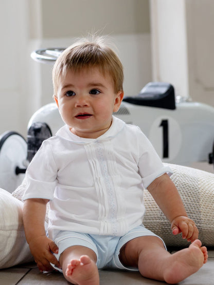 Emile Et Rose Blue Liam Top & Shorts Set 2 Piece With Zig-Zag Embroidery Pleats & Collar image 1