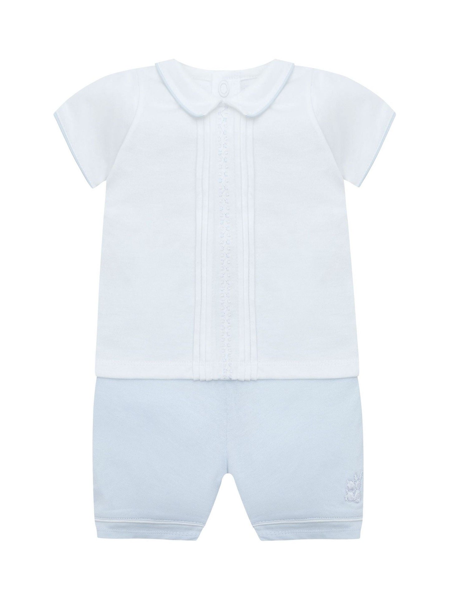 Emile Et Rose Blue Liam Top & Shorts Set 2 Piece With Zig-Zag Embroidery Pleats & Collar image 2