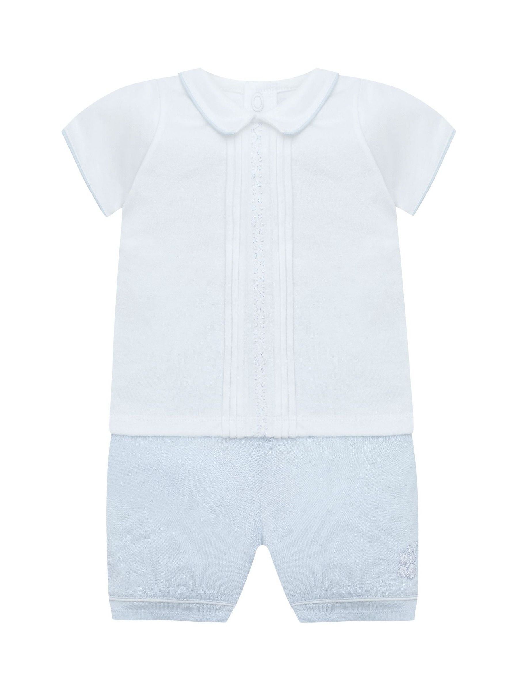 Emile Et Rose Blue Liam Top & Shorts Set 2 Piece With Zig-Zag Embroidery Pleats & Collar image 2