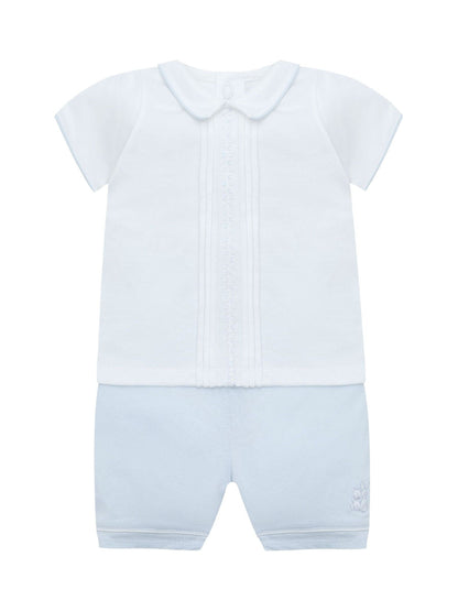 Emile Et Rose Blue Liam Top & Shorts Set 2 Piece With Zig-Zag Embroidery Pleats & Collar image 2