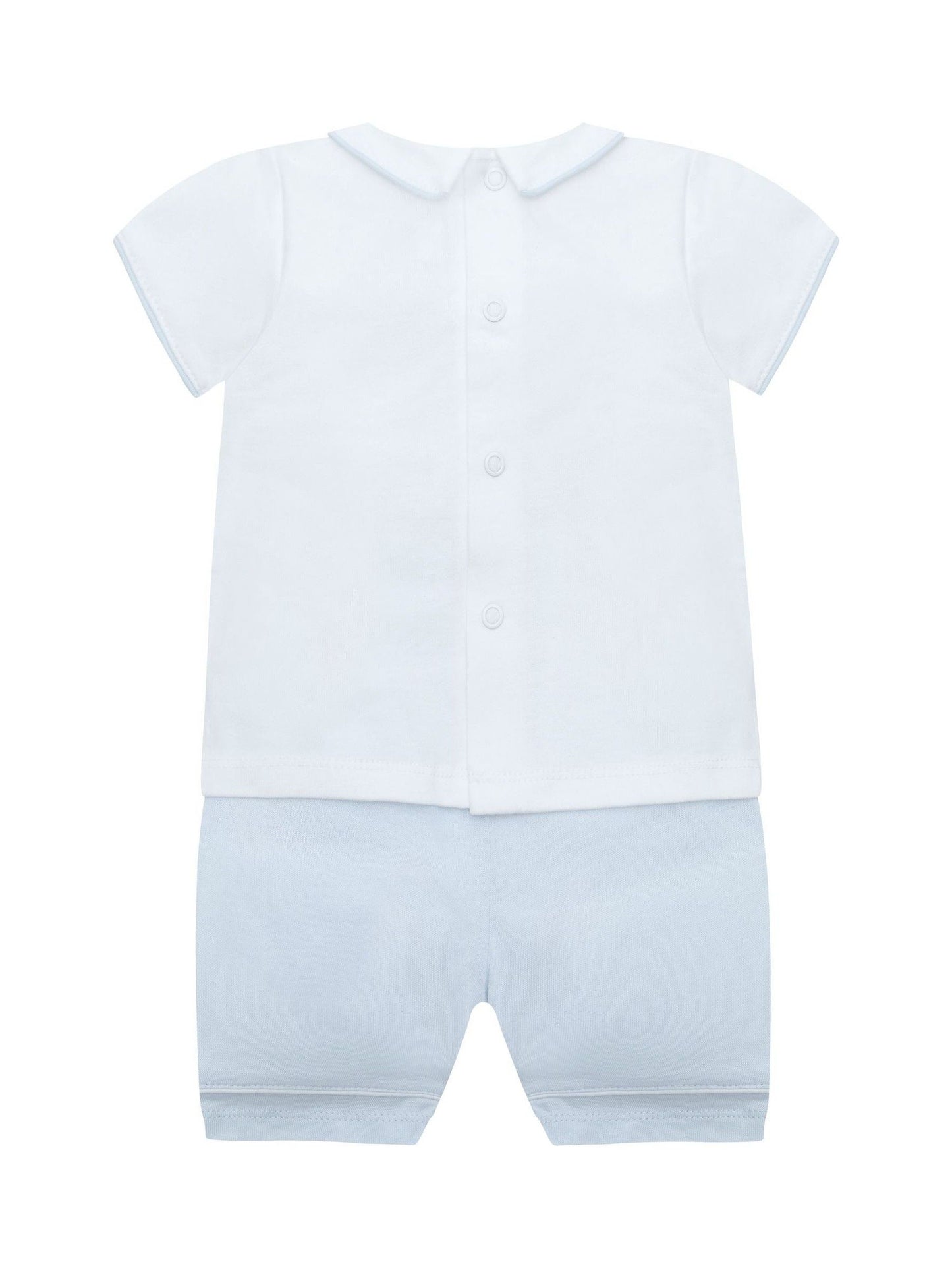 Emile Et Rose Blue Liam Top & Shorts Set 2 Piece With Zig-Zag Embroidery Pleats & Collar image 3