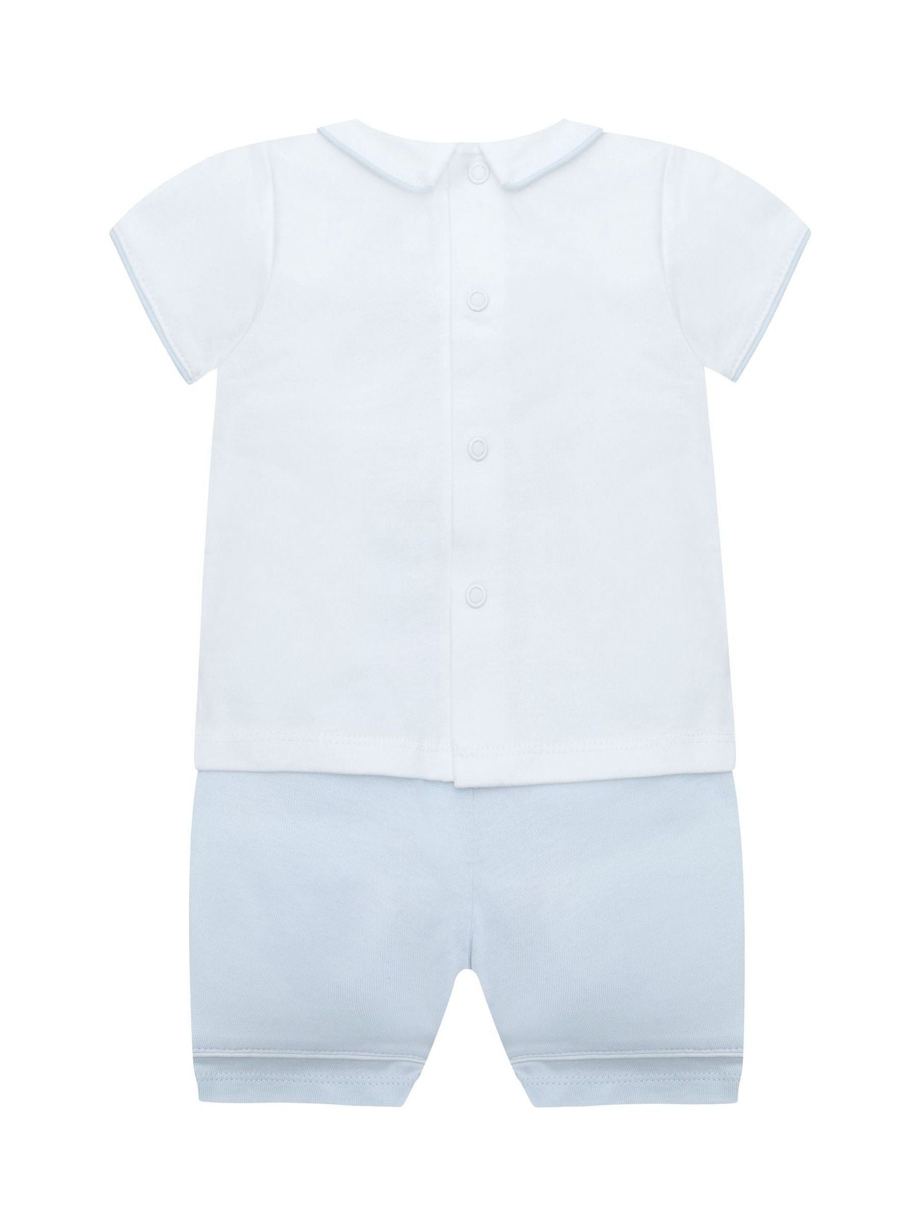 Emile Et Rose Blue Liam Top & Shorts Set 2 Piece With Zig-Zag Embroidery Pleats & Collar image 3
