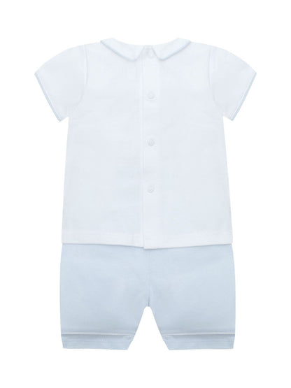 Emile Et Rose Blue Liam Top & Shorts Set 2 Piece With Zig-Zag Embroidery Pleats & Collar image 3