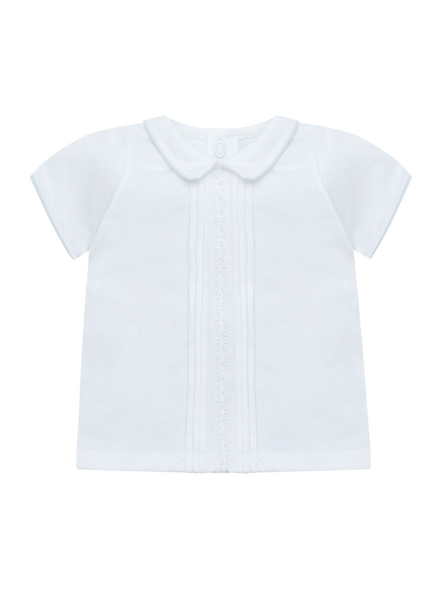 Emile Et Rose Blue Liam Top & Shorts Set 2 Piece With Zig-Zag Embroidery Pleats & Collar image 4