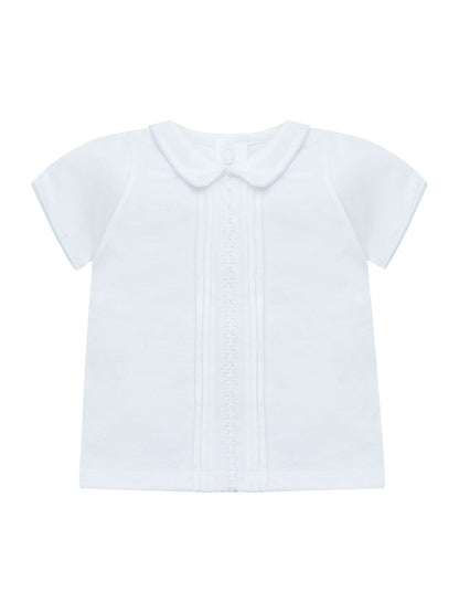 Emile Et Rose Blue Liam Top & Shorts Set 2 Piece With Zig-Zag Embroidery Pleats & Collar image 4