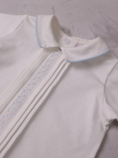 Emile Et Rose Blue Liam Top & Shorts Set 2 Piece With Zig-Zag Embroidery Pleats & Collar image 6
