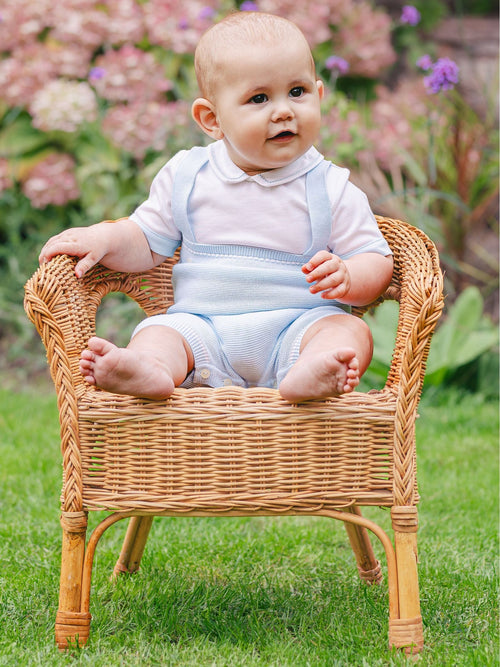 Emile Et Rose Blue Lowe Knitted 2 In1 Romper With Braces & Mock Shirt image 1