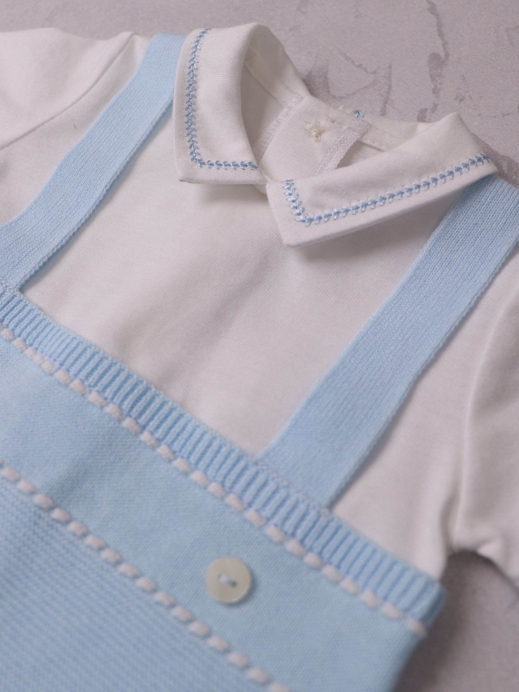 Emile Et Rose Blue Lowe Knitted 2 In1 Romper With Braces & Mock Shirt image 4