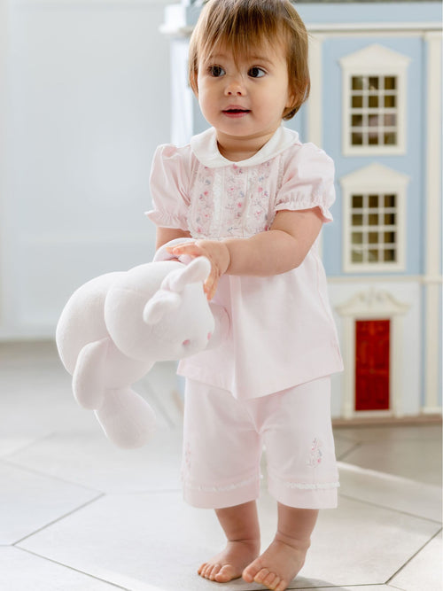 Emile Et Rose Pink Libby - With Inset Embroidered & Lace Panel Top & Shorts 2 Piece image 1