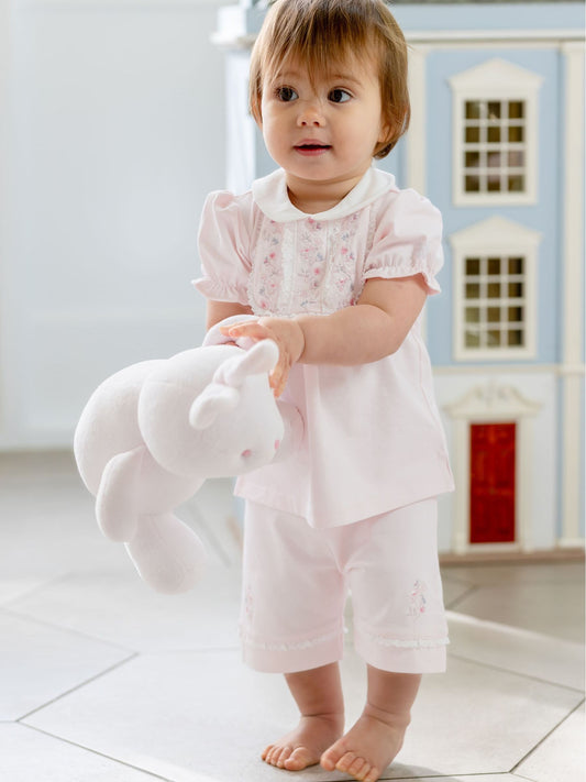 Emile Et Rose Pink Libby - With Inset Embroidered & Lace Panel Top & Shorts 2 Piece image 1