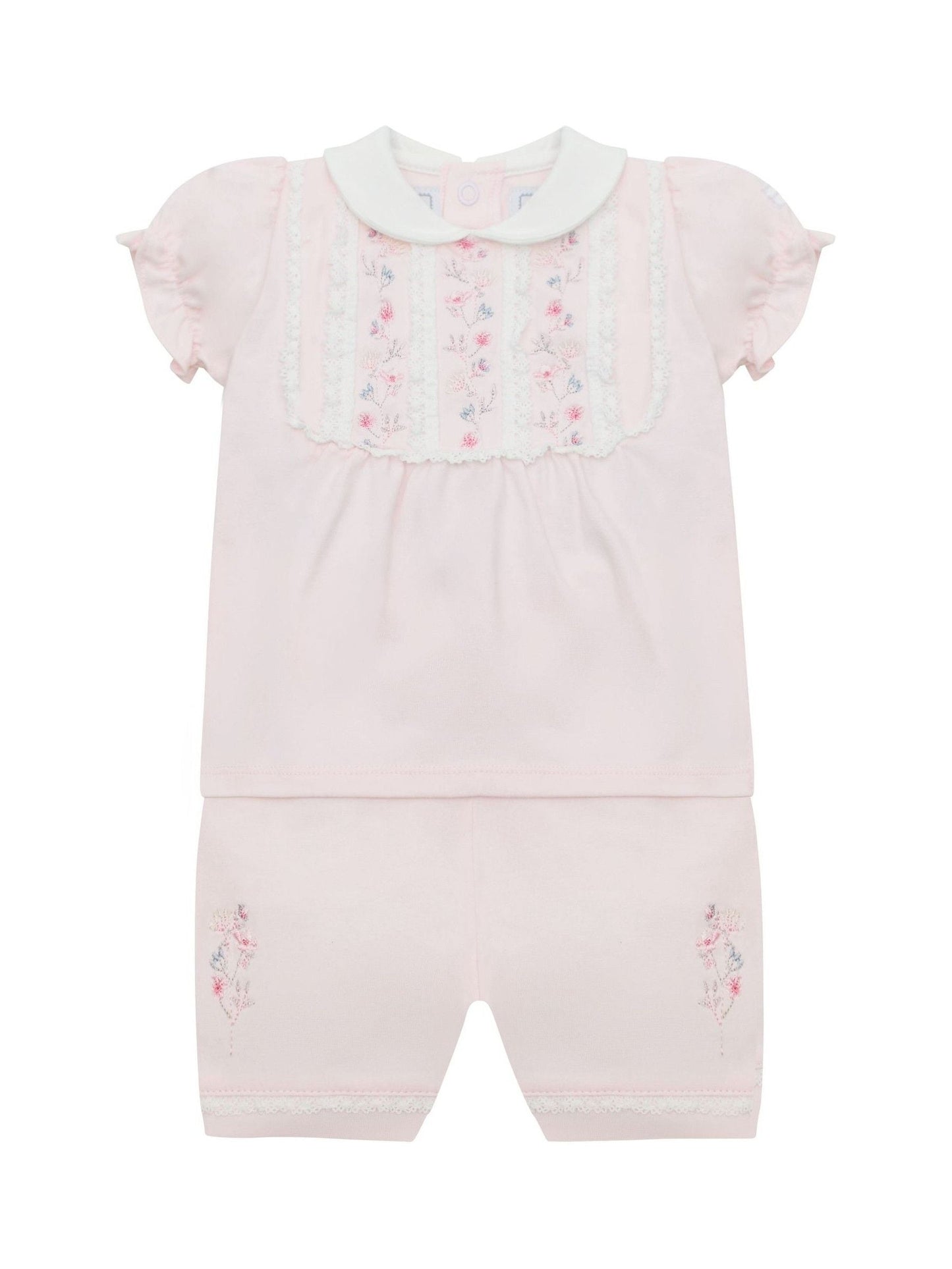 Emile Et Rose Pink Libby - With Inset Embroidered & Lace Panel Top & Shorts 2 Piece image 2