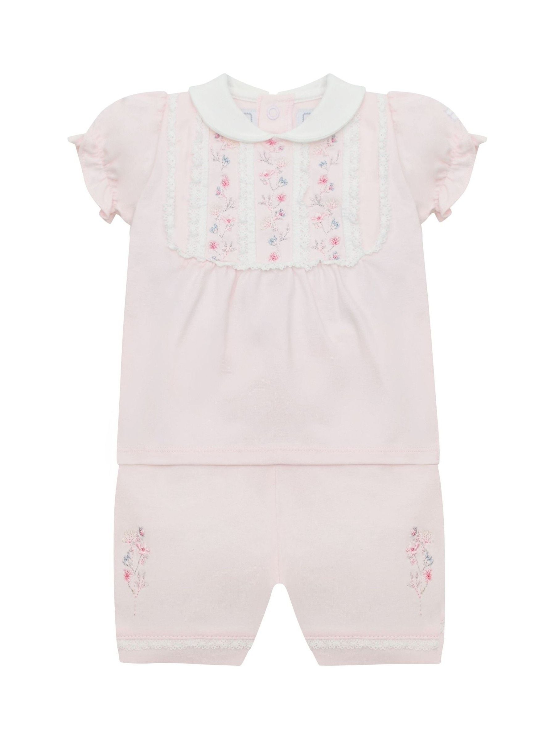 Emile Et Rose Pink Libby - With Inset Embroidered & Lace Panel Top & Shorts 2 Piece image 2