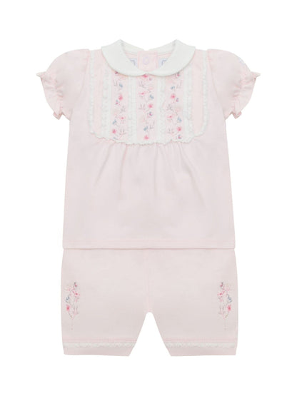 Emile Et Rose Pink Libby - With Inset Embroidered & Lace Panel Top & Shorts 2 Piece image 2