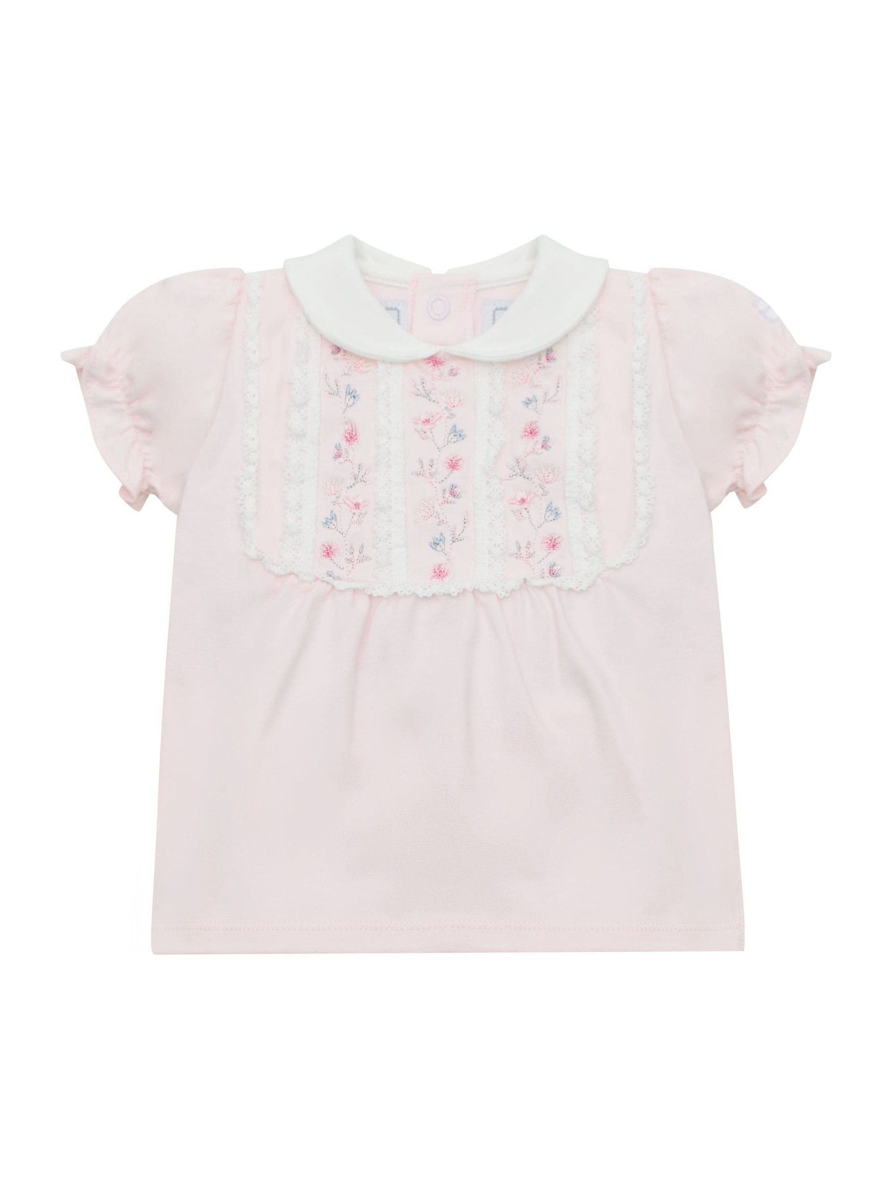 Emile Et Rose Pink Libby - With Inset Embroidered & Lace Panel Top & Shorts 2 Piece image 5