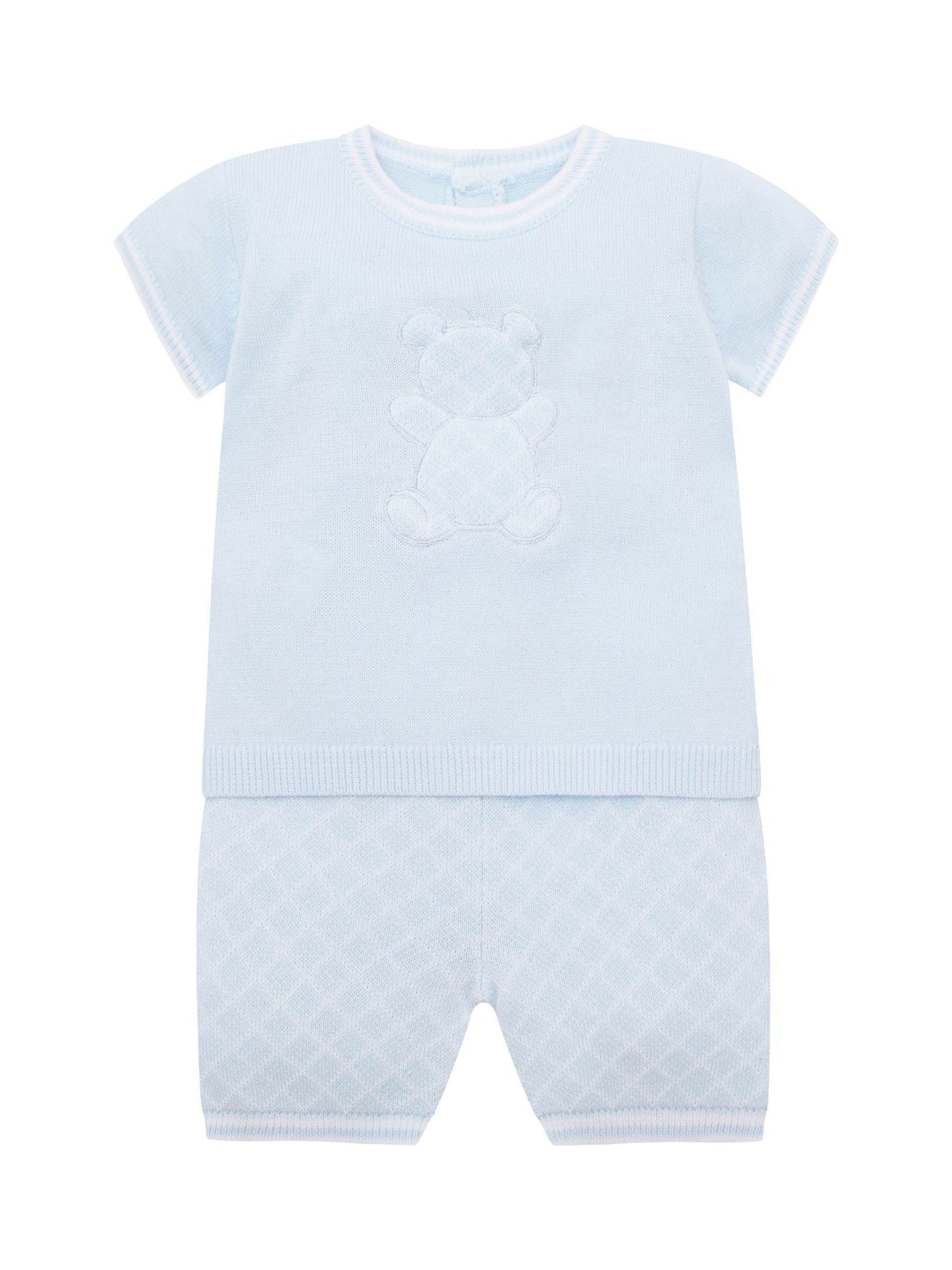 Emile Et Rose Blue Lennox Knitted Top And Shorts Set 2 Piece With Bear Motif image 2