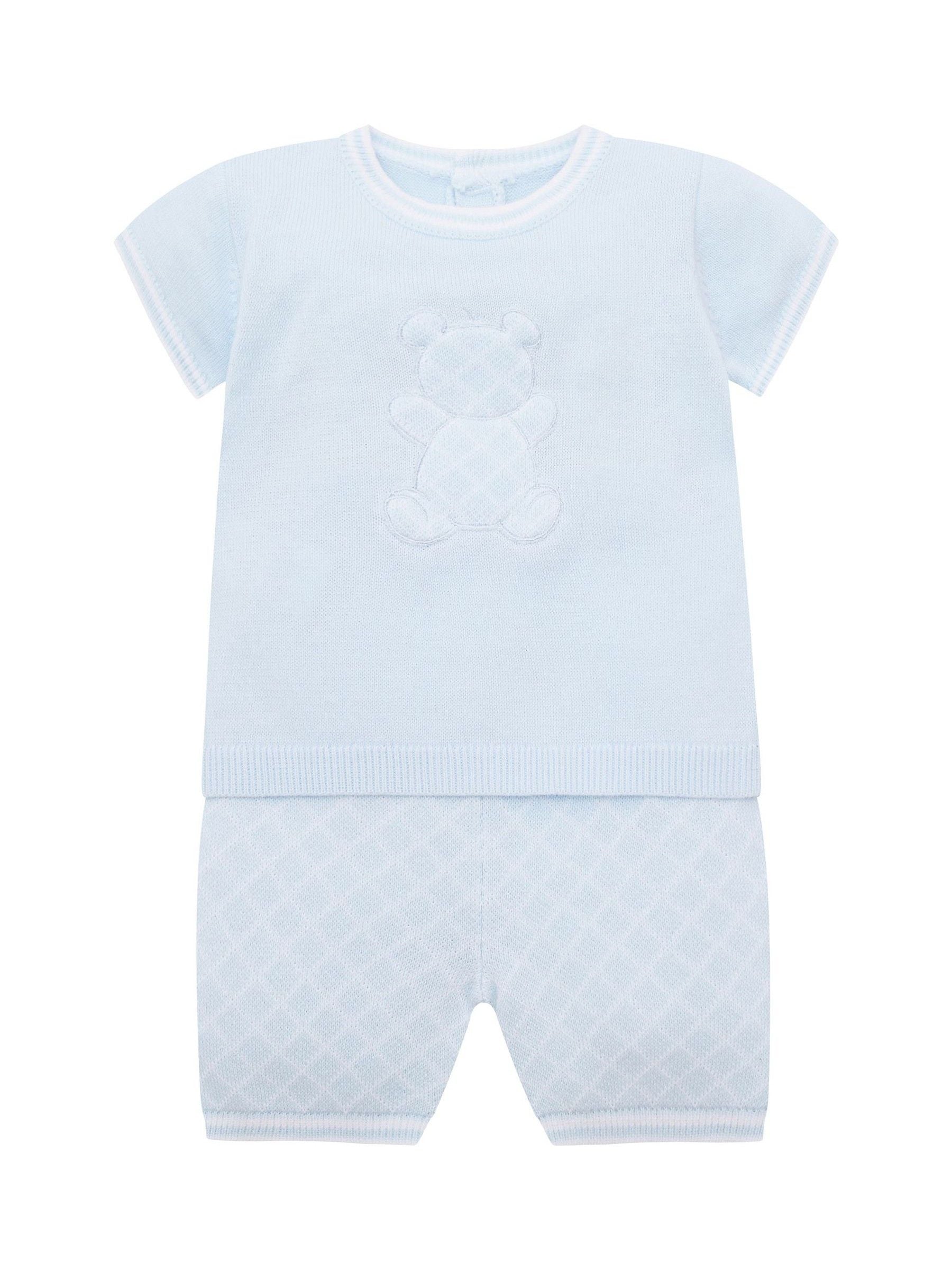 Emile Et Rose Blue Lennox Knitted Top And Shorts Set 2 Piece With Bear Motif image 2