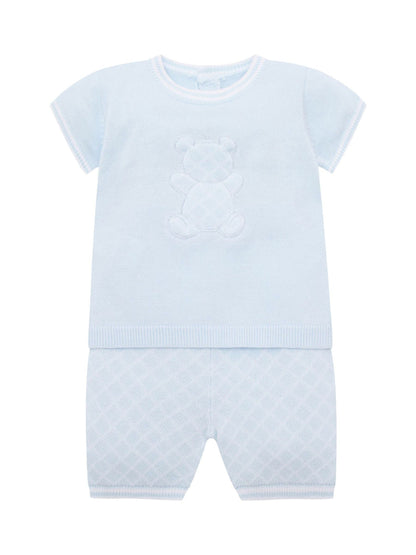 Emile Et Rose Blue Lennox Knitted Top And Shorts Set 2 Piece With Bear Motif image 2