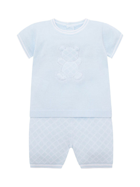 Emile Et Rose Blue Lennox Knitted Top And Shorts Set 2 Piece With Bear Motif image 2