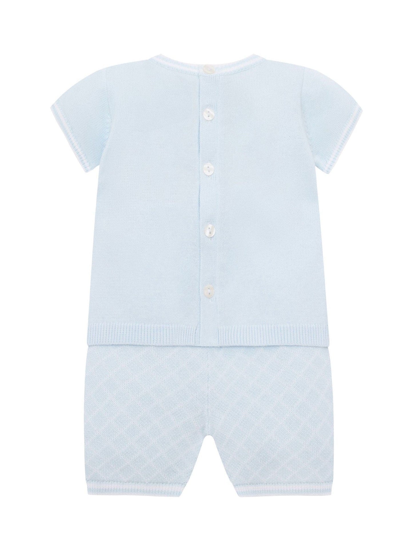 Emile Et Rose Blue Lennox Knitted Top And Shorts Set 2 Piece With Bear Motif image 3